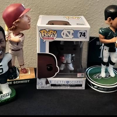 Micheal Jordan POP! Figure Still In Box + Assorted Football & Baseball Collectible Bobble Heads