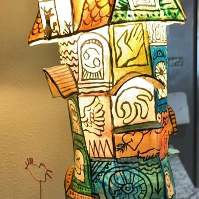 Unique 1992 Papier-Mâché and Vinyl Boot Lamp Signed By John D. Richards