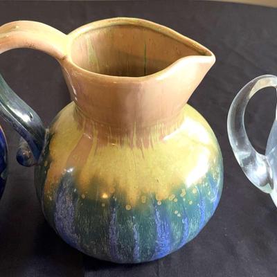 2 Decorative Pitchers And Glass Flower Vase