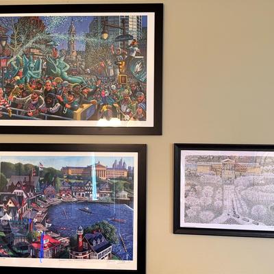 Charles Cushing Boathouse Row Philadelphia & Eagles Victory Parade Lithographs
