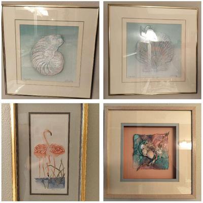 Signed "Scallop" & "Nautilus" Paintings, Limited 113/500 Signed Flamingo Painting, & More