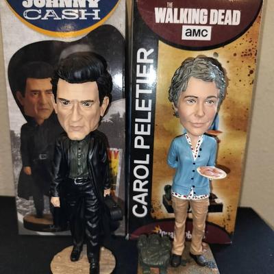 Royal Bobbles Johnny Cash & Carol From The Walking Dead Collectible Figures With Original Boxes