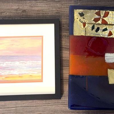 Seascape Coastal Print And Hand-Blown Glass Dish