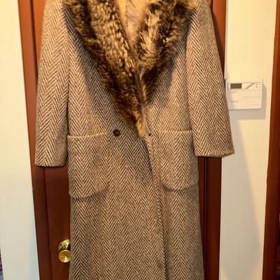 Perry Ellis Fur Trim Coat 
