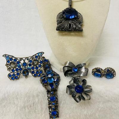 Vintage Blue and Silver-Tone Jewelry
