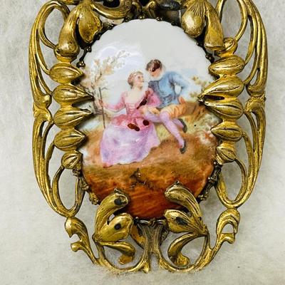 Vintage Hand Painted Porcelain Dress Clip