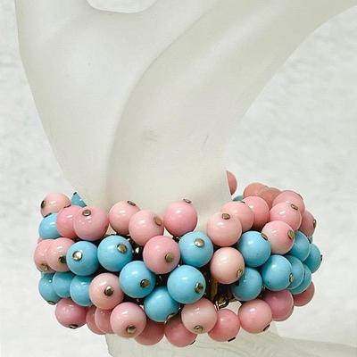 Vintage “Cha-Cha” Style Pink and Blue Bracelet