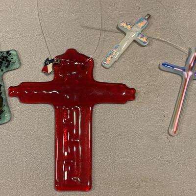 Fused Glass Art Jewelry 4 Crosses 