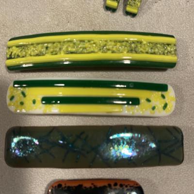 Three Fused Glass Art Barrettes And Earrings