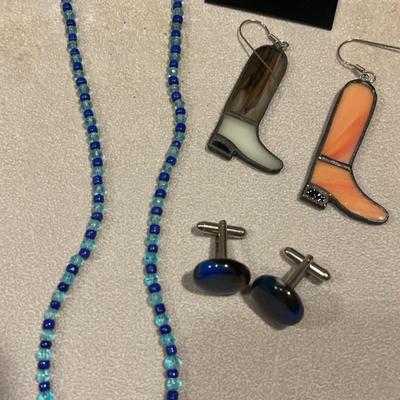 Fused Glass Art Earrings Necklace And Cufflinks