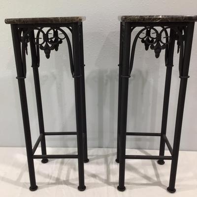 2 Marble Black Metal Stands