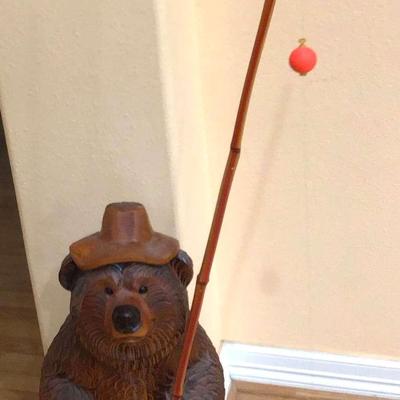Wooden Carved Fishing Bear