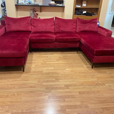 Custom Made Red Velvet Chaise Lounge Sofa