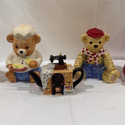 Teddy Bear Cookie Jars And Tea Pot