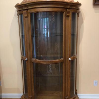 Golden Oak Curved Curio Cabinet 