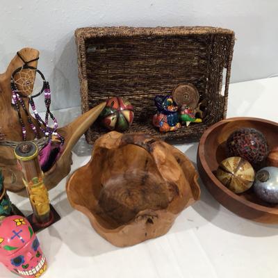 Hand Carved Wooden Baskets W/ Native Decor