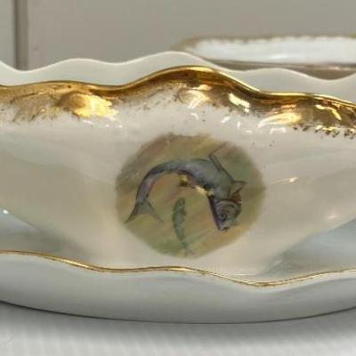 Mignon Z.S. & Co. Bavaria Porcelain Footed Gravy Boat with Gold Trim AAA2627 $150.00