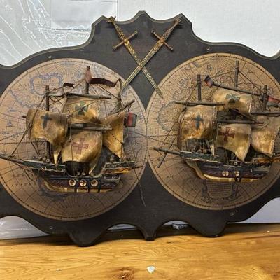Lg5274 double tall ship over old world maps tavern pub bar sign 200.00