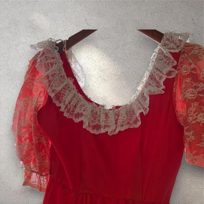 JEN8043 Renaissance Long Dress, Red With White Lace Trim, Size Small $39.99   AAA Vintage Warehouse 712 L And A Rd Suite B Metairie, LA...