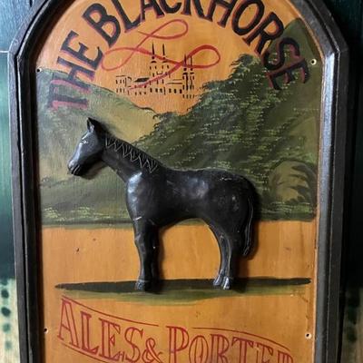 LG5288 The Black Horse Ales & Porter Carved Wood Tavern Pub Bar Sign $200.00 