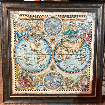 LG5296 Nouvelle Mappe-Monde Framed with Glass Tavern Pub Bar Sign $150.00 