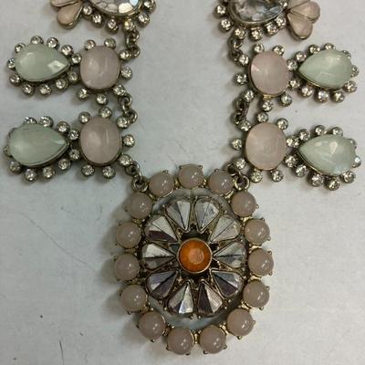 Vintage Frosted Glass & Rhinestone in a Brass Setting Bib Necklace AAA2466 $65.00 