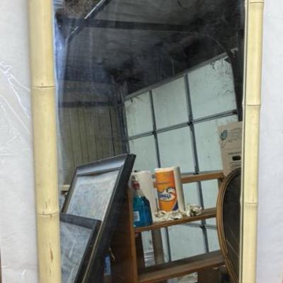 Mid-Century Modern Mirror in a Mock-Bamboo Antique White Frame LG5269 $50.00 