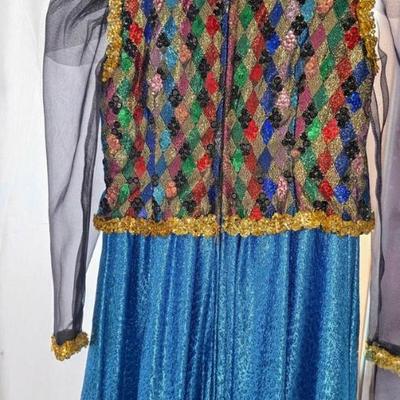 JEN8051 Renaissance Costume Multicolored Vest Top, Blue Bottom Size Small $40.00 