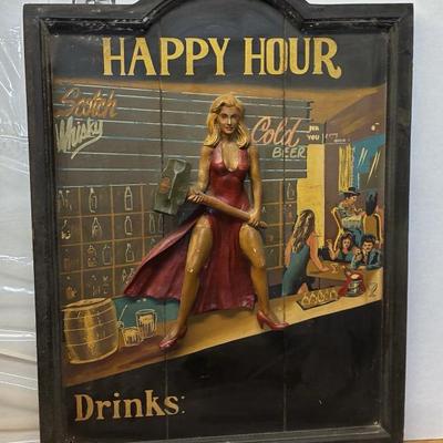 LG5304 Happy Hour Carved Wood Lady wa Sledgehammer Tavern Pub Bar Sign $300.00