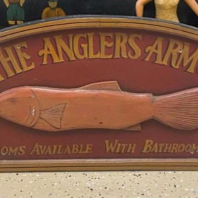 LG5216 The Anglers Arms Rooms Available with Bathrooms Wooden Tavern Pub Sign $125.00 