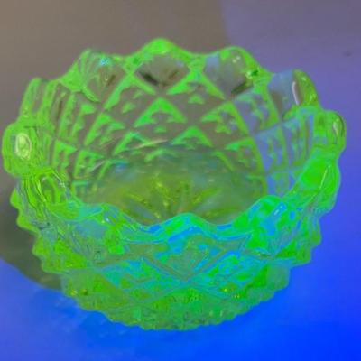 Antique 1 x 1.75 inch Pressed Uranium Glass Sawtooth Rim Salt Cellar AAA2346 $30.00 