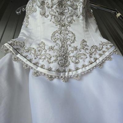 JEN8055 White Satin Full Skirt Beaded Top Gown or Wedding Dress Size Small $179.99  AAA Vintage Warehouse 712 L And A Rd Suite B...