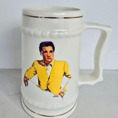 Vintage Tall Elvis Mug Gold Trim Approx. 3 Inch x 9 Inch  Wearing Yellow Jacket JEN8010 $15.99  