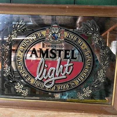 Lg5280 amstel light framed mirror tavern pub bar sign 50.00
