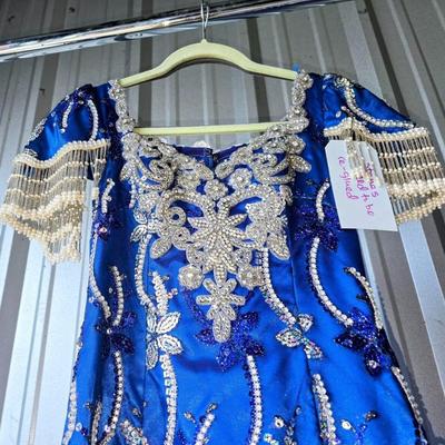 JEN8042 Renaissance Costume Gown Rhinestones With Beading Royal Blue Size Small $140.00