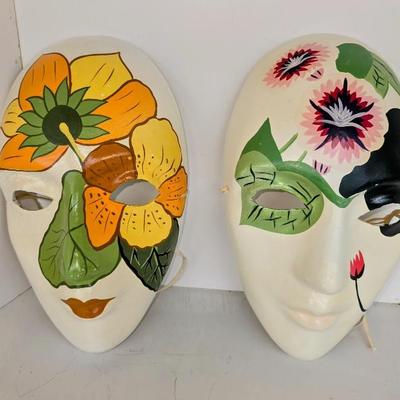 Vintage Ceramic Floral Masks 10 inch X 6 Inch (Two Incl.) Elastic String on Back JEN8006 $22.99
