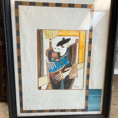 Mixed media signed framed cubist art by m e pearson aaa2630