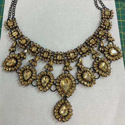 Vintage Yellow Rhinestone in Black Metal Setting LONG Necklace AAA2460 $59.00 