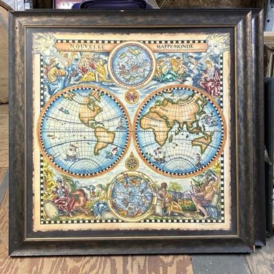 LG5287 Nouvelle Mappe-Monde Framed with Glass Tavern Pub Bar Sign $150.00 