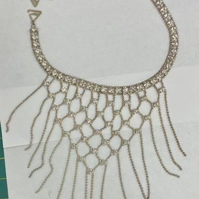 Vintage Clear Rhinestone in a Silver-tone Setting Bib Choker Necklace AAA2467 $55.00 