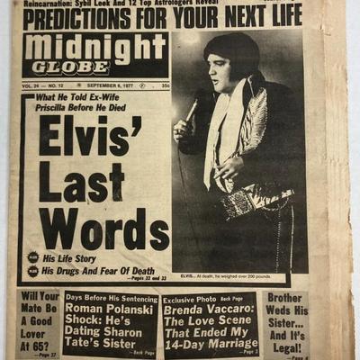 Elvis' Last Words September 6, 1977 Midnight Globe Tabloid Newspaper AAA2559 $74.99