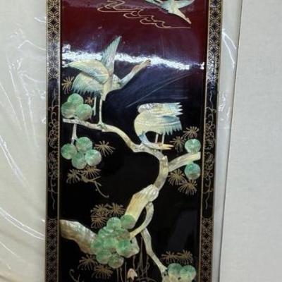 Carved shell and lacquer cranes with foliage asian artwork aaa53 50.00