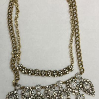 Vintage Clear Rhinestones in Brass Settings Double Necklace AAA2459JM $55.00 
