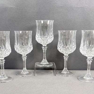 Lot #67 Vintage Cristal d'Arques Longchamp Wine Glasses 7" - Set of 5 - Made in France
