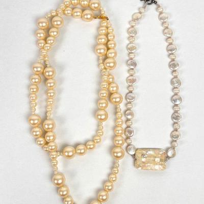 Lot #78 Vintage Necklaces - Graduated Faux Pearl, and a Shell Pendant Necklace