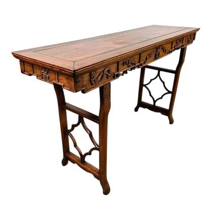 Lot #5 Large Antique Chinese Alter Table/Console Table - Hand Carved Hardwood, Late Qing Dynasty