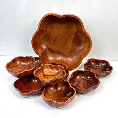 Lot #89 Vintage 9 Piece Monkey Pod Wood Salad Bowl Set