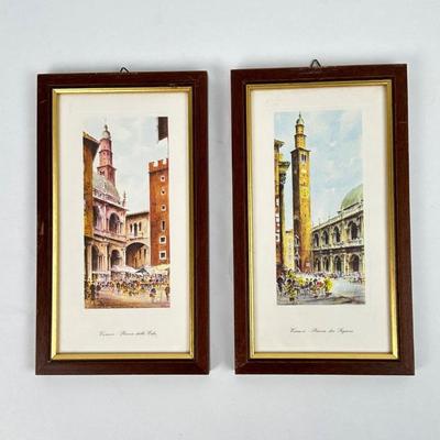 Lot #99 Vintage Small Vertical Framed Italian Prints of Vicenza, Italy - Set of 2