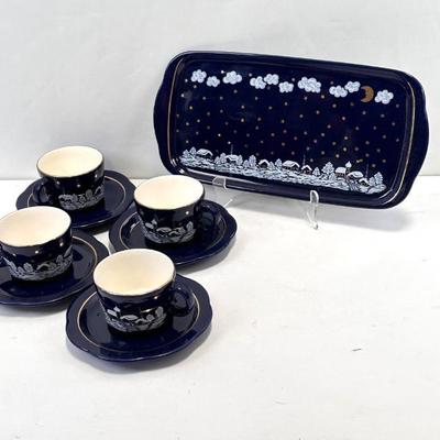 Lot #118 Vintage Waechtersbach Wintermärchen "Winter Dreams" 13" Serving Tray with 4 Cup & Saucer Sets - Made in Germany