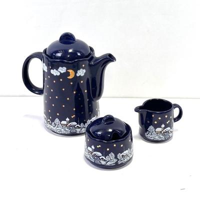 Lot #112 Vintage Waechtersbach Wintermärchen "Winter Dreams" Coffee Pot, Creamer, and Sugar Bowl - Made in West Germany